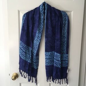 Hary Dary indigo blue scarf / wrap with fringe, made in Indonesia